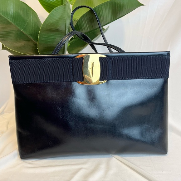 Salvatore Ferragamo Vintage Navy Crossbody Clutch Purse - Picture 1 of 12